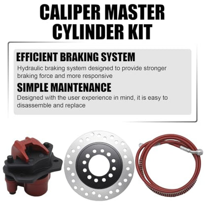 Red Rear Front Hydraulic Brake Assembly Caliper Master Cylinder Kit, Includes Disc Brake Plate Rotor and Brake Pad, Replacement for ATV & Go Kart - color: red