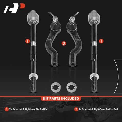 A-Premium Front Inner & Outer Tie Rod End Kit, Compatible with Honda