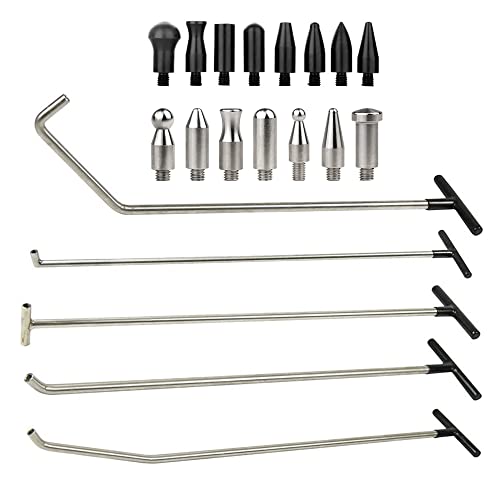 LadyRosian Paintless Dent Repair Tools 5 Pieces of Dent Removal Rods with Awl Head Dent Removal Kit Car Auto Body Dent Removal of Hail Dents and Door Ding - color: R rods kit
