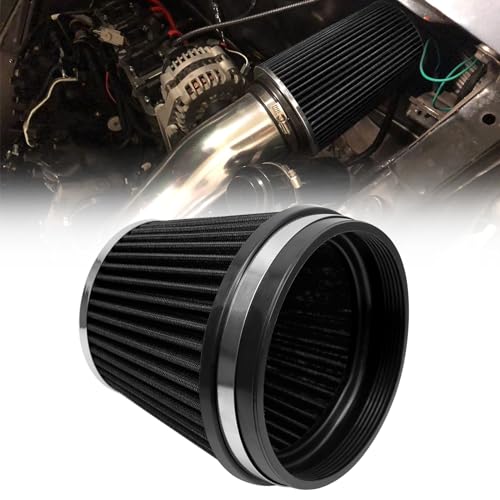 RYANSTAR 6 Inch Cone Air Filter 152mm High Flow 155mm Tall Washable Black - color: black, size: 6" Truck Short