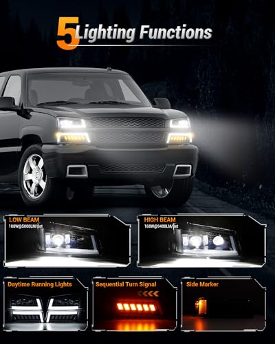 Z-OFFROAD New LED Headlight Assembly for 2003-2006 Chevy Silverado 1500 - color: Black B