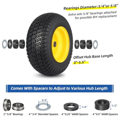 GICOOL 16x6.50-8 Tubeless Tire and Wheel, 16x6.5-8 Lawn Mower Tires, 3"-4.5" Offset Hub, 3/4" or 5/8" Bearing, Universal Fit Riding Mower and Garden Tractor Front Wheel, 4 Ply, S-Turf Pattern, 2 Pack - size: 16x6.50-8 Tubeless