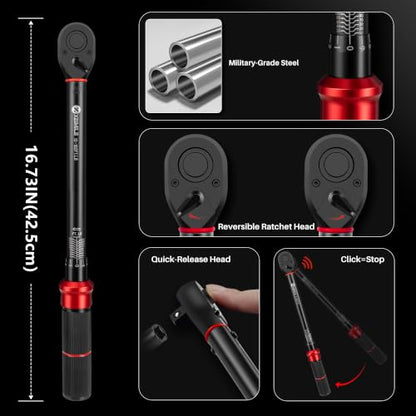 3Pcs 1/2" Drive Torque Wrench Set 10-180Ft.Lb for Car Motorcycle - style: Set 1/2"DR.10-180 Ft.Lb
