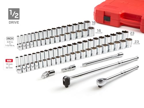 TEKTON 1/4, 3/8, 1/2 Inch Drive 6-Point Socket and Ratchet Set | SKT95304 - style: Case Storage