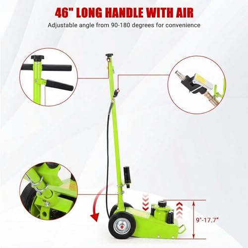GarveeTech 30 Ton Air Hydraulic Floor Jack for Heavy Duty Trucks & Tractors – Low Profile (9"-17.7"), 4 Adapters, 46" Adjustable Handle – 66,000 Lbs Capacity - color: 30 Green