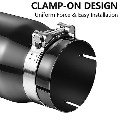 A-KARCK Black Chrome Exhaust Tips 4" Inlet, 4" Inlet 5"Outlet 12" Length Clamp on Universal Never Fading Stainless Steel Muffler Tip - size: 4" inlet - 5" outlet, 12" long