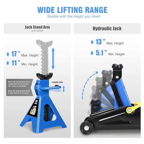 DNA Motoring 2 Ton Car Jack and Stands Kit Blue - color: Blue
