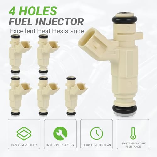 Fuel Injectors Set of 6 Compatible with Ford Explorer,Explorer Sport Trac & Mercury Mountaineer, 2004 V6 4.0L # FJ770 4L2Z9F593EA 4L2Z9F593EB CM5100 822-11187 800-1747N 0280156184 - size: FJ770