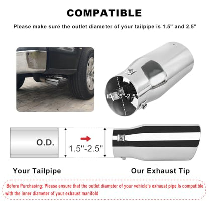 Mupera 1.5"-2.5" Exhaust Tip Adjustable, 4" Outlet, 9" Long - size: 1.5-2.5" Inlet 4" Outlet 9" Length Silver
