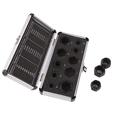 10Pcs/Set Bolt and Nut Extractor Set with 9-19mm Screw and Nut Remover Socket Wrenches Tool for Removing Damaged, Dead, Rusted, Rounded-Off Bolts, Nuts & Screws