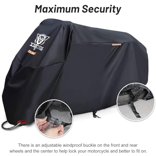 XYZCTEM Motorcycle Cover -Waterproof Outdoor Storage Bag, up to 116 inch - size: 116"