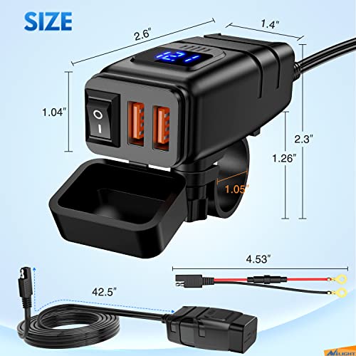 Nilight Motorcycle Charger with 12V Voltmeter Independent On Off Switch SAE USB Adapter Inline 10A Fuse Waterproof 6.8A Dual QC3.0 Fast Charging Phone Tablet for 7/8inch Handlebar ATV - color: USB Charger Motorcycle