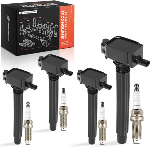 A-Premium Set of 4 Ignition Coil Pack and Iridium Spark Plugs - color: Black