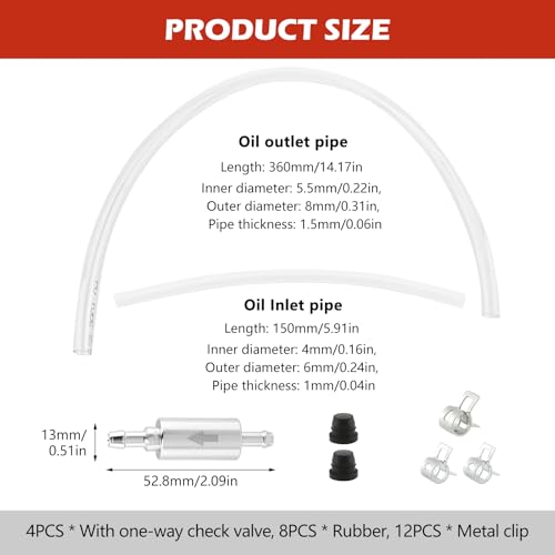 Brake Bleeder Hose Kit, 4 Pack One Way Check Valve Bleeding Tubes with Rubber & Metal Clips, Fluid Bleeder Kit for Car Motorcycle Brake and Clutch Hydraulic System Bleeding, 4 mm and 5.5 mm ID