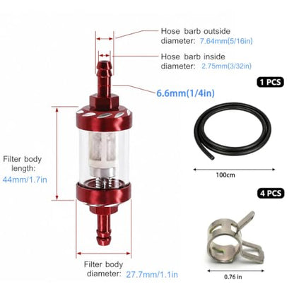1/4" Fuel Filter Clear View Compatible with Gas Fuel Line Hose and Clamps - size: 1/4''