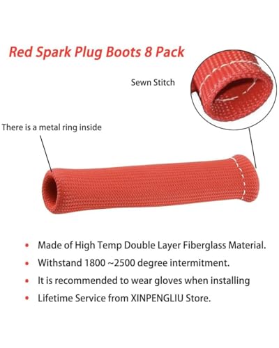 Spark Plug Wire Heat Shield Spark Plug Wire Heat Shield Sleeve Spark Plug Boot Protector Boots Wrap for SBC BBC 350 454 8PCS Plug Wire Covers - 2500F High Temp Protection (Red) - color: Red
