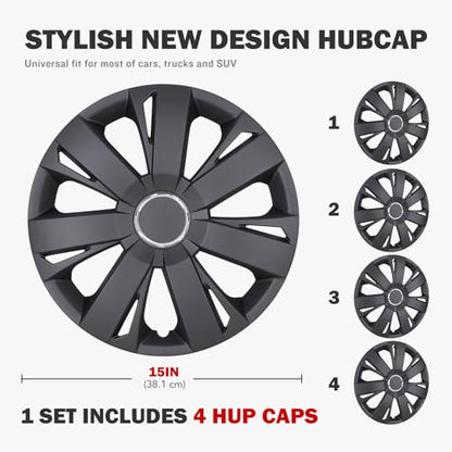 15" Universal Wheel Rim Cover Hubcaps Snap On Car Truck SUV - color: 5077-Black Matte-15