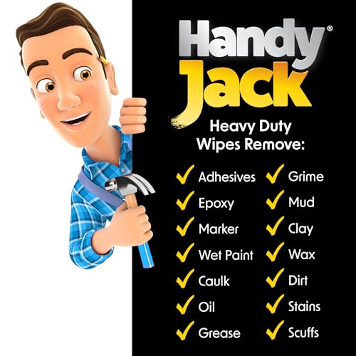 Wipex Handy Jack Heavy Duty Wipes, Dual Texture Cleaning Cloth, Use on Hands, Equipment, Tools, Garden, Automotive, Sneakers, Walls Easily Removes Paint, Adhesives, Oil, Grease, & Dirt, 60ct Canister - size: 60 Count (Pack of 1), style: Canister