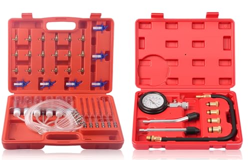 DAYUAN 6 Cylinder Diesel Injector Flow Meter Diagnostic Set Bundle with 8pcs Professional Petrol Engine Compression Tester Kit
