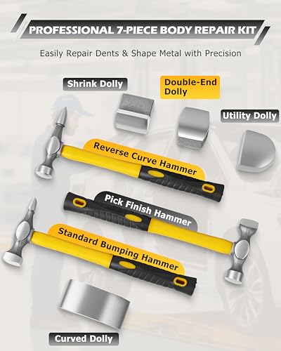 DAYUAN 7Pcs Auto Body Repair Kit, Hammer Dent Body Fender Tool Set - size: Rubber Handle