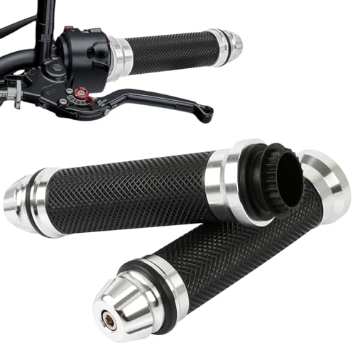 DREAMIZER 7/8 Handlebar Grips Non-Slip Motorcycle Grip w/Throttle Handle Grips Cable Clamp Compatible with Harley Honda Yamaha and More - color: Sliver
