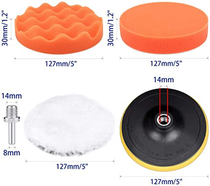 5 Inch Polishing Pads Kit, 11PCS Foam Buffing Pads with Drill Adapter - size: 5Inch-11PCS