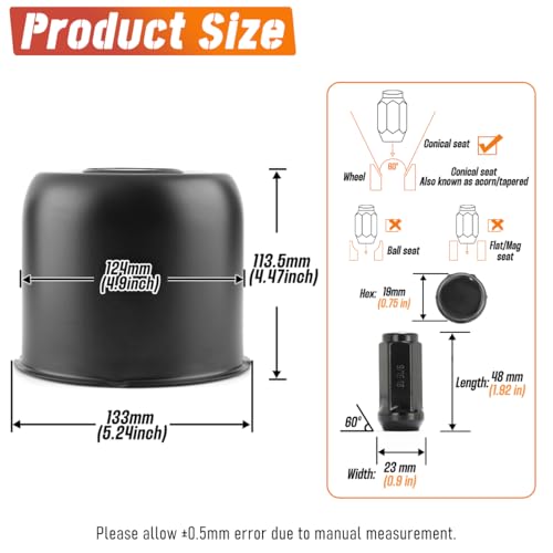 2 Pack 4.88" Push Through Trailer Wheel Center Caps & Lug Nuts - color: Matte Black
