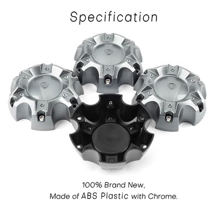 5.55in Wheel Center caps for Ballistic Incubus Wheels Center Hubcaps 4 Pack Grey Center Cover Replacement, 6 lugs - color: Grey