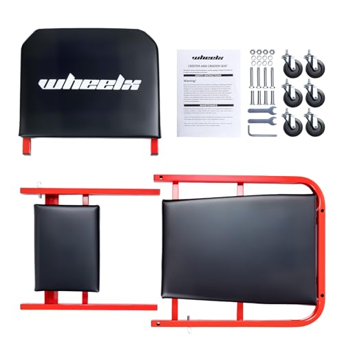 Mechanic Creeper 40inches 3-in-1 Z Seat 480lbs Capacity, Foldable Garage Chair Adjustable Rolling Folding with 6pcs Wheels Roller, Lay Down Sit Lean Back, Under Car Shop Auto Repair Man Gift - color: Red