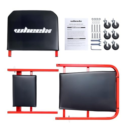Mechanic Creeper 40inches 3-in-1 Z Seat 480lbs Capacity, Foldable Garage Chair Adjustable Rolling Folding with 6pcs Wheels Roller, Lay Down Sit Lean Back, Under Car Shop Auto Repair Man Gift - color: Red