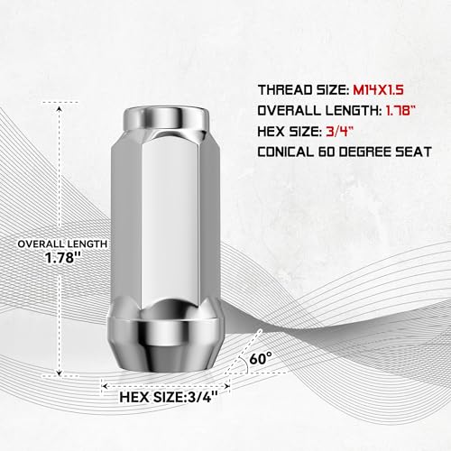 24PCS 14x1.5 Chrome Wheel Lug Nuts, 1.78 inch Closed End Bulge Acorn Lug Nuts - Cone Seat - for K1500 K2500 Silverado Suburban 1500 K1500 Yukon Escalade ESV, 19mm Hex Wheel Lug Nut - color: Silver, size: 24pcs 3/4''(19mm) M14x1.5
