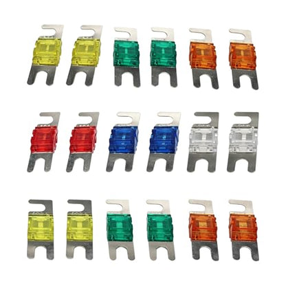 18 PCS Mini ANL Blade Fuse, 20A, 30A, 40A, 50A, 60A, 80A, 100A, 125A, 150A Automotive Electrical Fuse, Multi-Colored Car Truck Video Electronic System Fuse Replacement Kit (Multicolored)