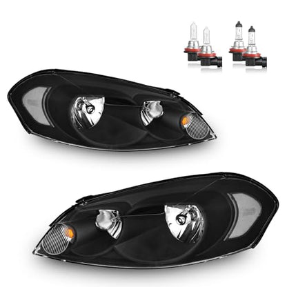 Headlights with High/Low Beam Bulbs for 2006-2013 Chevy Impala - color: Black Housing | With High & Low Beam Bulbs