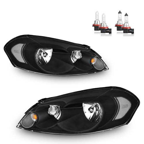 Headlights with High/Low Beam Bulbs for 2006-2013 Chevy Impala - color: Black Housing | With High & Low Beam Bulbs