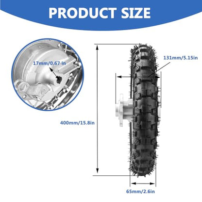 2.5-10 10 Inch Rear Wheel Tire and Rim 12mm Bearing 1.4 x 10 And Drum Brake With 420 37T Sprocket for 50/70/ 90/110cc BBR50 DRZ70 TTR50 DRZ50 CRF50 PW50 TTR50 Chinese SSR Dirt Pit Bike ATVs