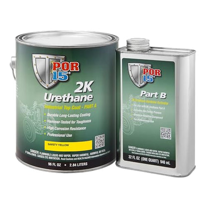 POR-15 2K Urethane - Safety Yellow - 128 FL OZ - Two Part Industrial Top Coat | Durable Long-Lasting Coating | Hammer Tough Finish - color: Safety Yellow, size: 128 Fl Oz (Pack of 1)