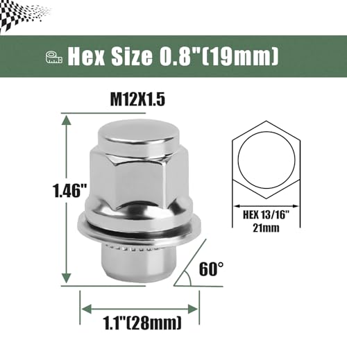 12mmX1.5 Mag Lug Nuts Compatible with Toyota Tacoma Camry Corolla 5 Lug Wheel, M12x1.5 OE Style Aftermarket Wheel Nuts fit Highlander RAV4 Prius Stock Rim, 20pcs Alloy Steel Nuts Replace Factory Nuts