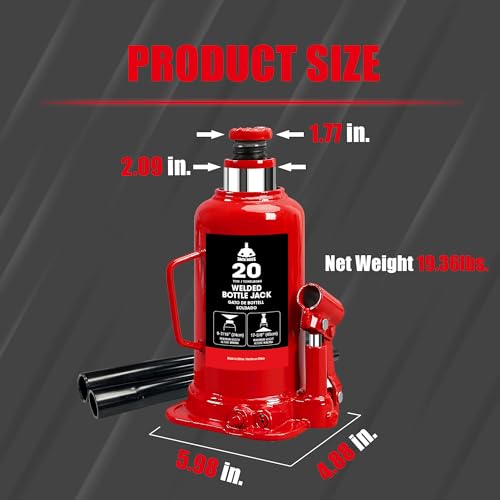 Jack Boss Bottle Jack 20 Ton (40,000 LBs) Hydraulic Car Jack, Fit for Auto Truck Repair and House Lift, Red - size: 20 TON