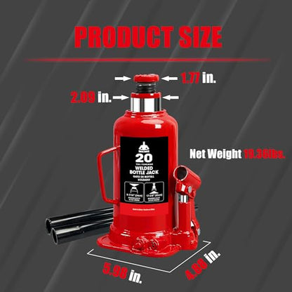 Jack Boss Bottle Jack 20 Ton (40,000 LBs) Hydraulic Car Jack, Fit for Auto Truck Repair and House Lift, Red - size: 20 TON