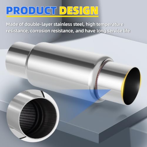 3" Inlet Exhaust Resonator, 3" Inlet/Outlet 12" Overall Length Exhaust Resonator Muffler, Straight Through Stainless Steel Muffler - size: 3" Inlet 12" Overall Length