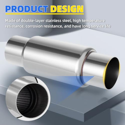 3" Inlet Exhaust Resonator, 3" Inlet/Outlet 12" Overall Length Exhaust Resonator Muffler, Straight Through Stainless Steel Muffler - size: 3" Inlet 12" Overall Length