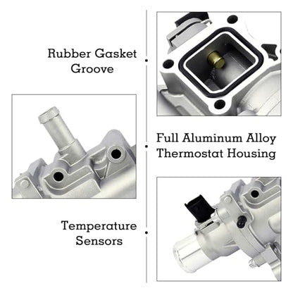 Upgraded Full-Aluminum Engine Coolant Thermostat Housing Assembly with Heater Inlet Pipe, Compatible with Chevy Cruze 2011-2016 Sonic 2012-2018 Trax 2013-2018, Replace 55577284 25199824 25192904