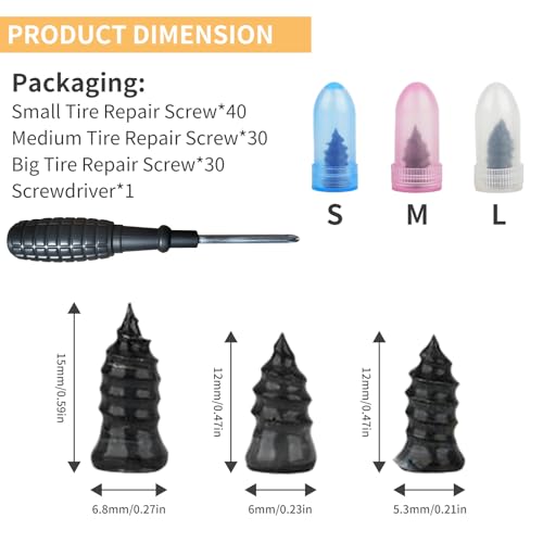 100 Pcs Tire Repair Rubber Nail Kit, Vacuum Tire Repair Kits with 3 Sizes
