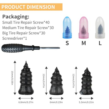 100 Pcs Tire Repair Rubber Nail Kit, Vacuum Tire Repair Kits with 3 Sizes