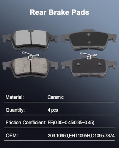 ECCPP 8pcs D1044 D1095 Ceramic Disc Brake Pads For Ford For Focus 2012-2018 - size: Front D1044-7947 + Rear D1095-7874