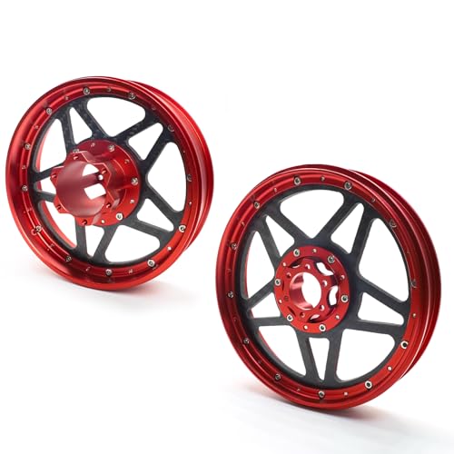 TREAL Losi Promoto MX Front and Rear Wheels(2P), CNC Machined Aluminum w Carbon Rims for Losi 1/4 FXR Motorcycle(Red) - color: red