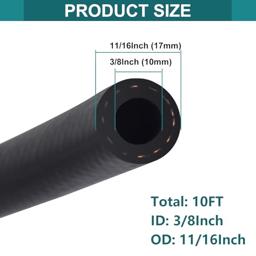 3/8 Inch ID Fuel Line Hose - 10FT Fuel Line with 10PCS Hose Clamps,300PSI High-Pressure Fuel Line for Automotive Fuel Systems Engines (3/8" ID-10Ft) - size: 3/8" ID-10Ft