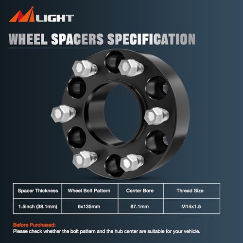 Nilight 6x135 Wheel Spacers for 2015-2022 Ford F150, 4PCS - size: 2015-2022 F150 1.5inch