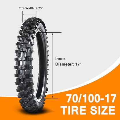 HOLATO Front 70/100-17 2.75-17 Tire and Inner Tube for KLX125 KLX140 KX85 TTR125 YZ80 YZ85 RM80 CR80 CT90 DRZ125 TaoTao DB17 Apollo RFZX18 Coolster Dirt Pit Bike Off Road Motocross Heavy Duty - size: 70/100-17 Tire