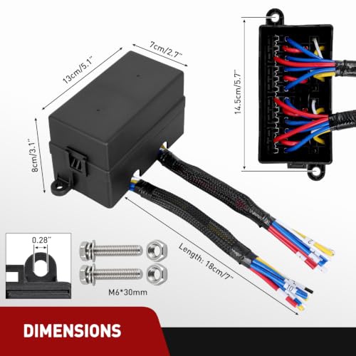 Nilight 12V Fuse Relay Box 4 Relays 4pin 40A 12 Fuses Pre-Wired Block Kit - color: Pre-Wired Box 4 Relay 12 Fuse